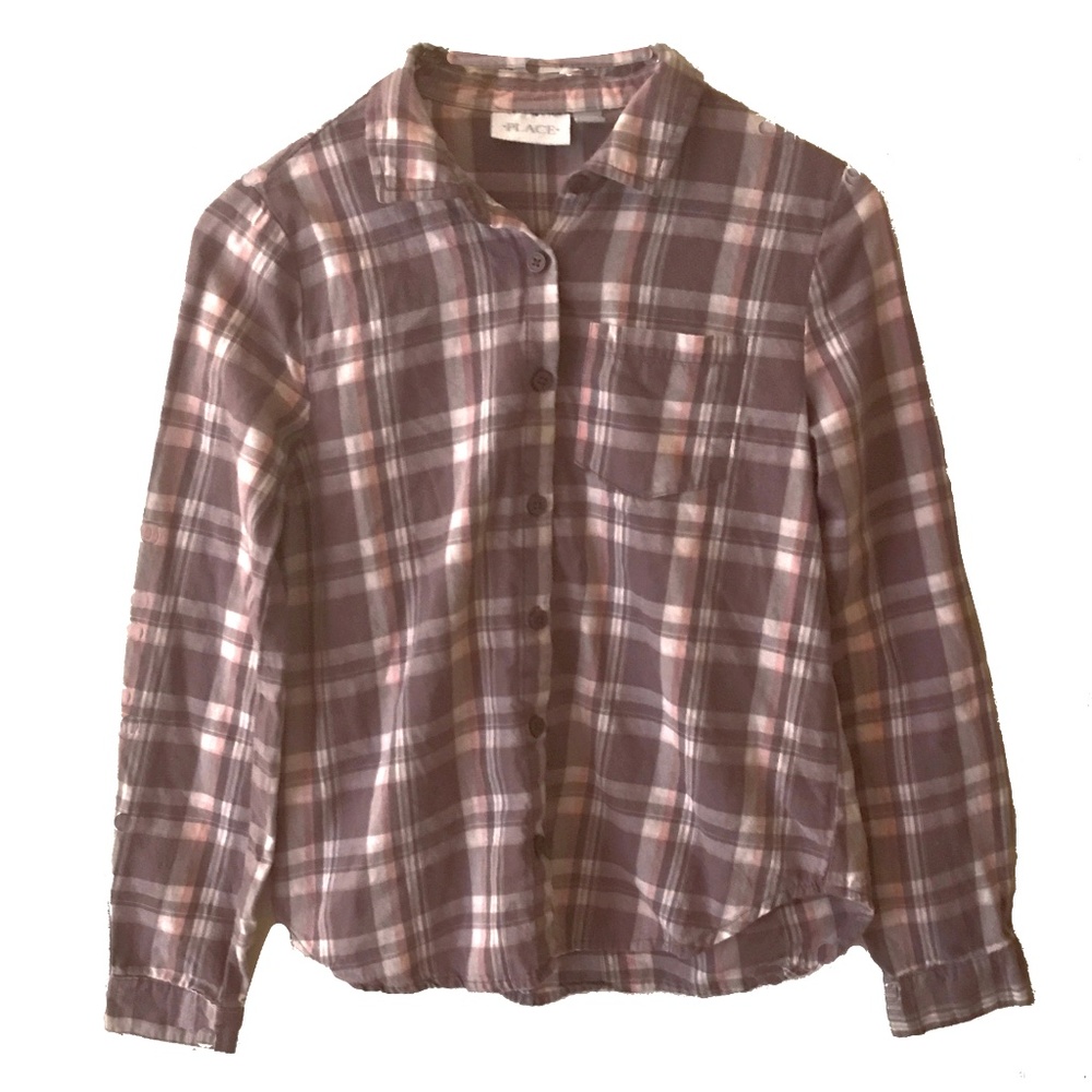 CHILDREN'S PLACE GIRL'S 100% COTTON PLAID TOP SHIRT SIZE XL (10-14)
